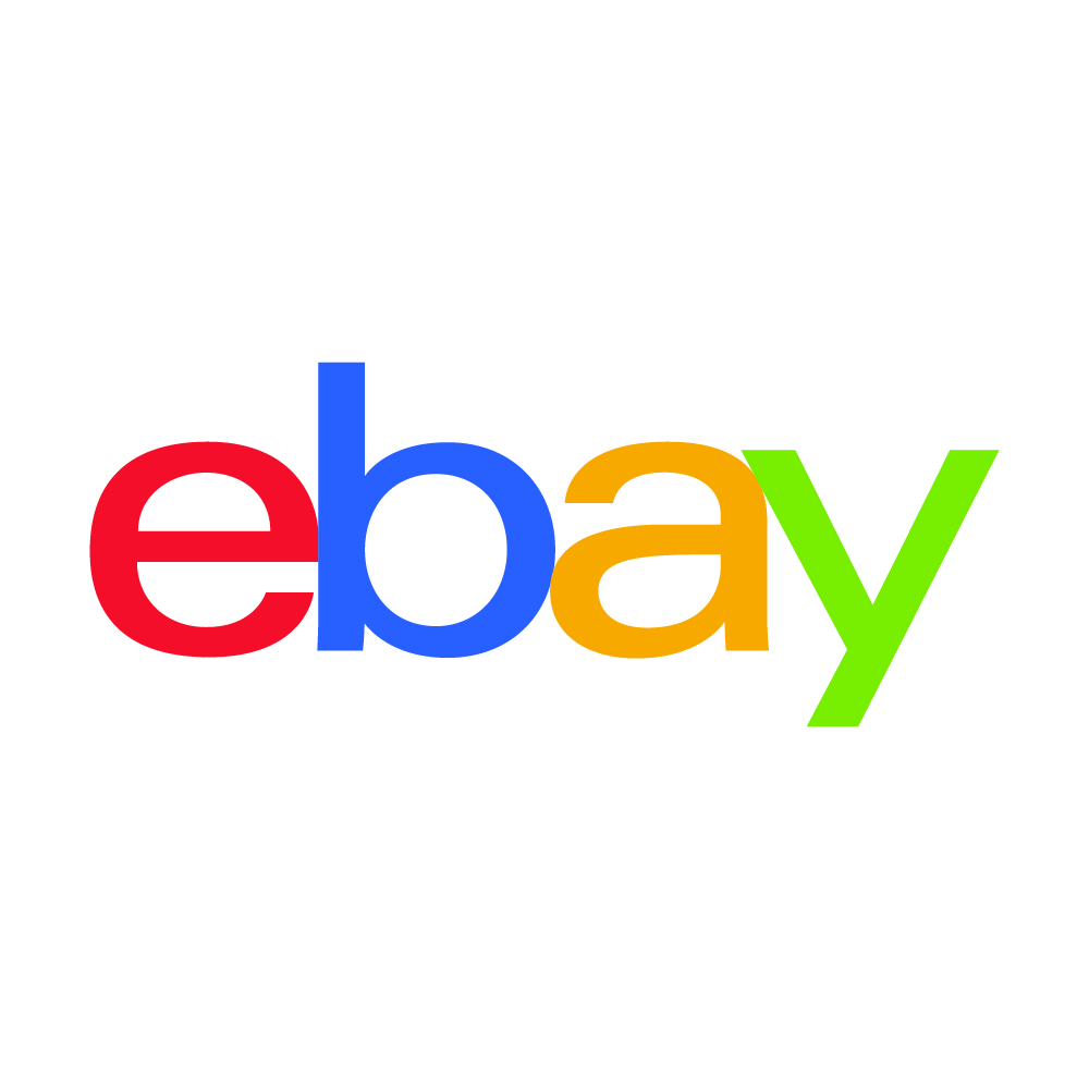 eBay logo, red and yellow stylized letters "eBay" on white background.